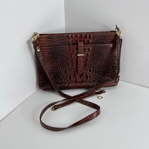 Brahmin Pecan All Day Melbourne Crocodile Embossed Leather Crossbody Bag * Read